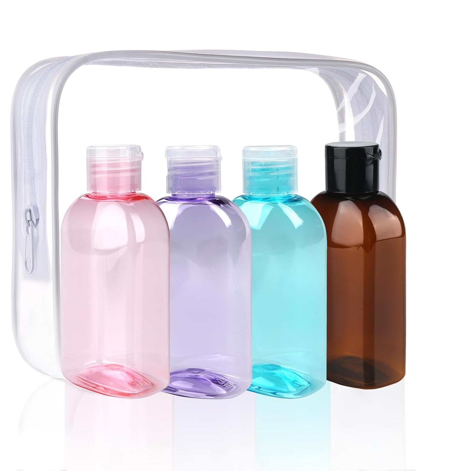 Cosywell Travel Shampoo Bottles 4pcs 3.4oz TSA Approved for Toiletries - Leak Proof Empty Lotion Containers With Flip Cap - Small Plastic Squeeze Bottles