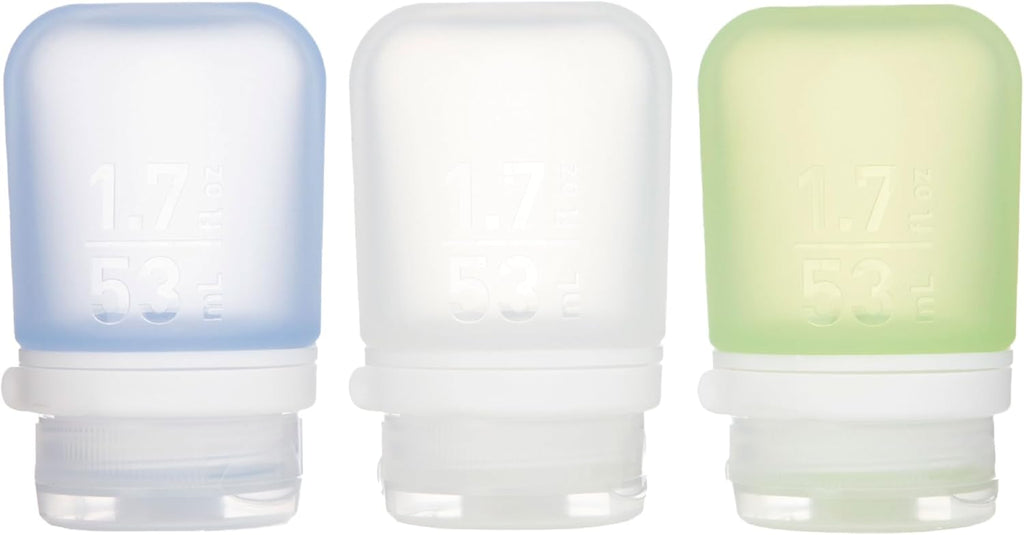 humangear GoToob+ 3-Pack (Small) | Refillable Silicone Travel Bottle | Locking Lid | Food-Safe Material. Clear/Green/Blue. Small (1.7 fl.oz; 53ml)