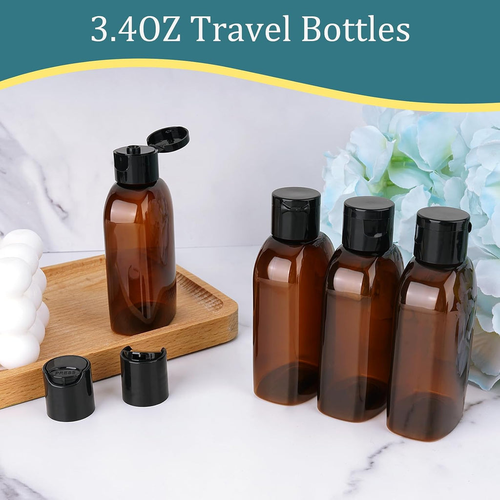 Cosywell Travel Shampoo Bottles 4pcs 3.4oz TSA Approved for Toiletries - Leak Proof Empty Lotion Containers With Flip Cap - Small Plastic Squeeze Bottles