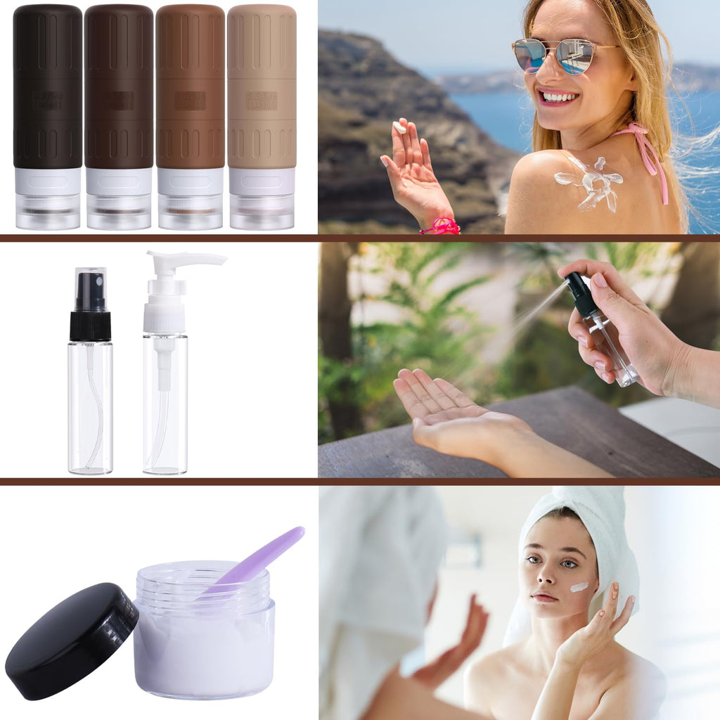 GLAMFIELDS Travel Bottles for Toiletries.TSA Approved 3.3oz Size LeakProof Silicone Toiletry Containers for Shampoo. Conditioner.Easy to Squeeze .Portable Travel Essentials for Lotion(18 Pack) Coffee