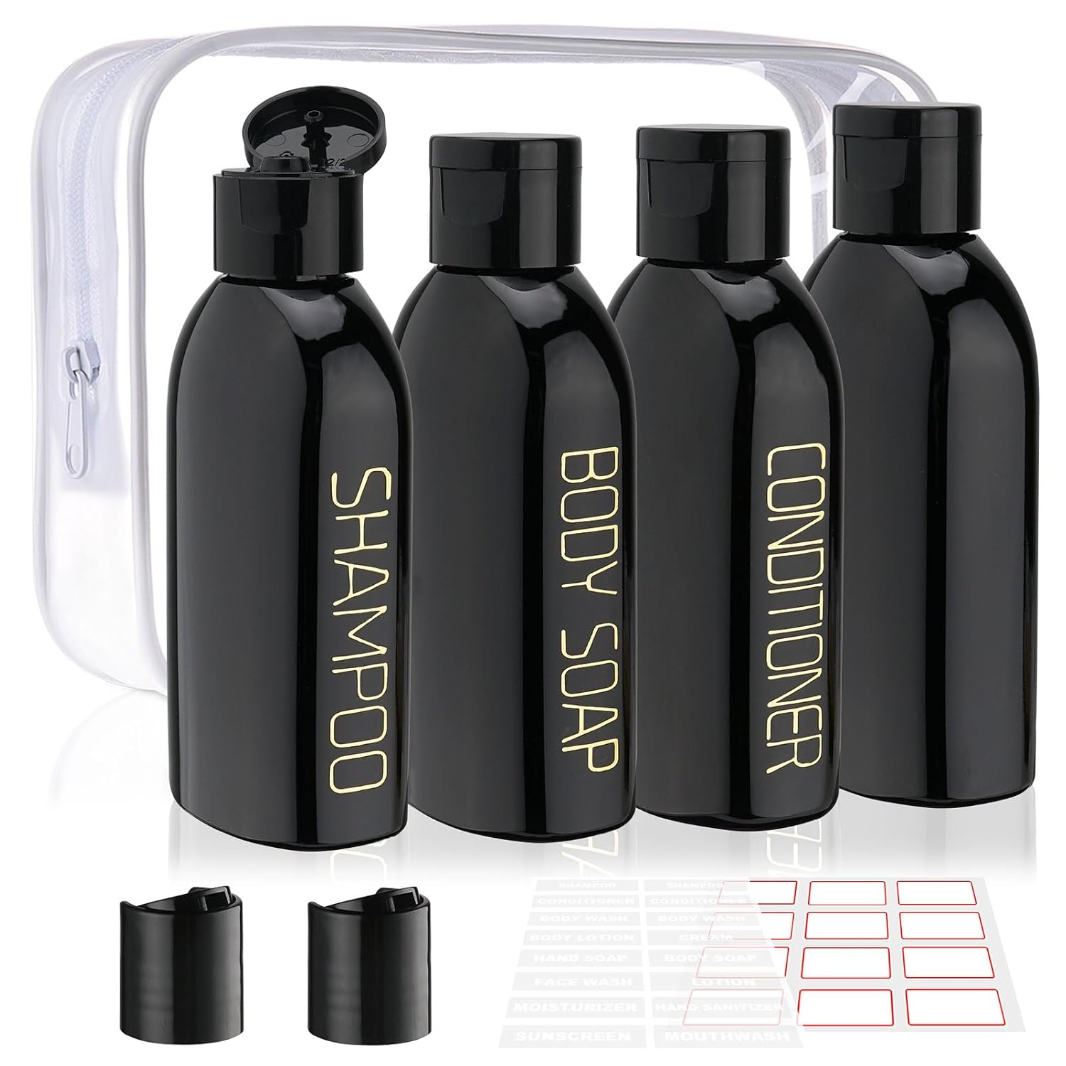 Cosywell Travel Shampoo Bottles 4pcs 3.4oz TSA Approved for Toiletries - Leak Proof Empty Lotion Containers With Flip Cap - Small Plastic Squeeze Bottles